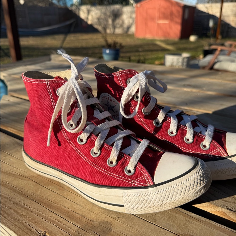 Red High-Top Converse Sneakers - Picture 2 of 5